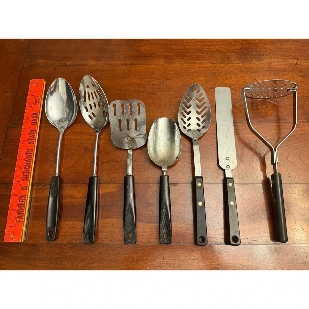 Vintage Mid Century Kitchen Utensil Lot of 7 Ekco Forge, Foley, Black Handles